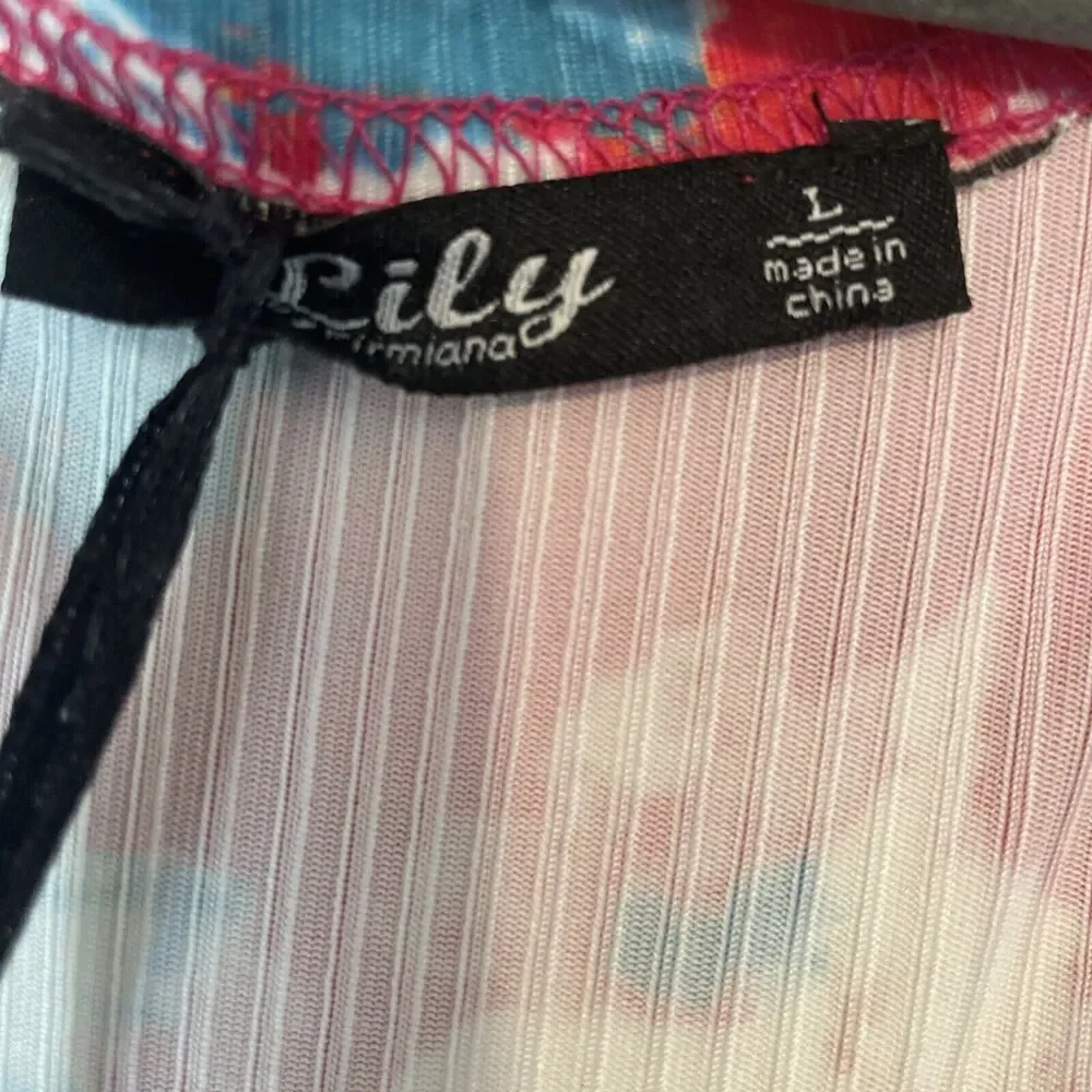Lily by Firmiana Kimono Wrap Floral Satin L Multicolor Flowers Beach Coverup NEW